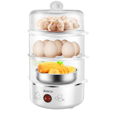 志高(CHIGO)煮蛋器家用迷你蒸蛋器小型功率蒸煮早餐机热多功能不锈钢蒸碗JHZDQ006(白色三层)
