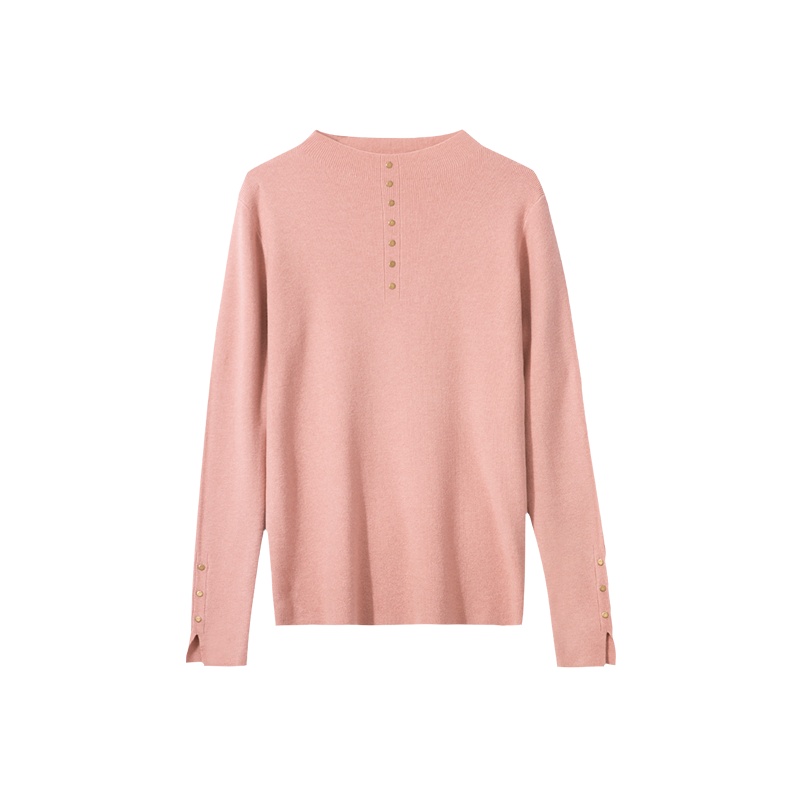 OSA欧莎粉色半高领针织衫秋冬季2021年新款长袖打底毛衣内搭上衣