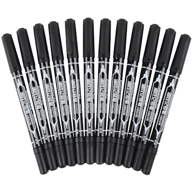 齐心(Comix)12支装黑色小双头油性记号笔MK804