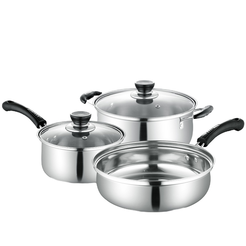 欧铂斯顿家用奥氏体不锈钢汤锅奶锅煎锅德林三件套装锅