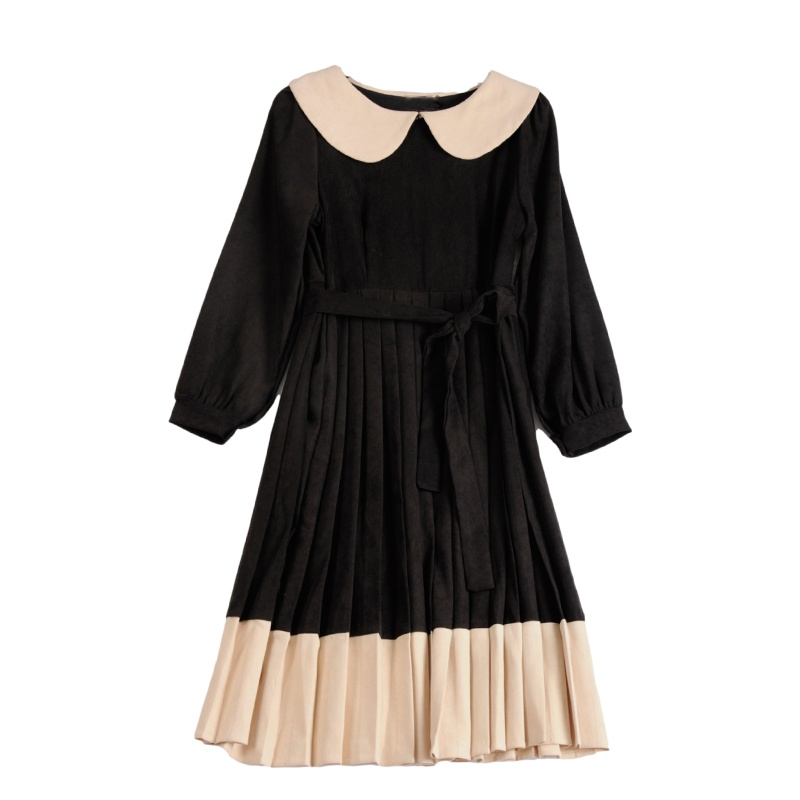 拉夏贝尔Laetia2021裙子女春新款流行小香风收腰百褶裙气质连衣裙