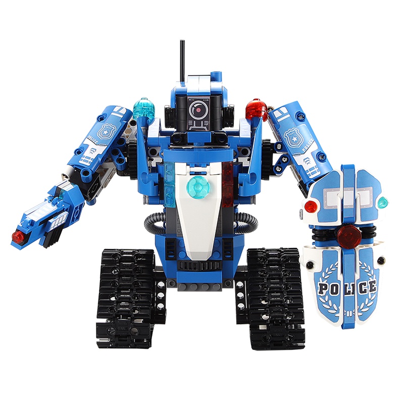 双鹰cada咔搭C51049 二合一遥控变形积木机器人警车 益智拼插积木