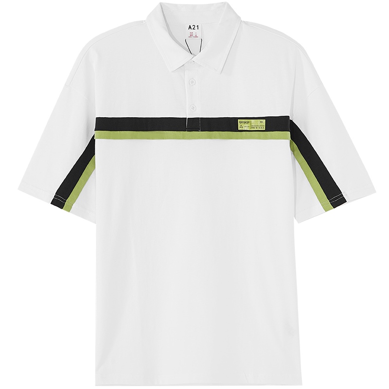 A21夏季新款男装 撞色拼接男翻领T恤宽松POLO衫休闲男士短袖
