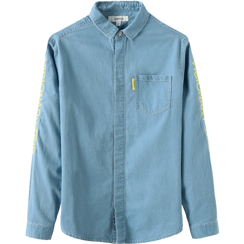 马克华菲牛仔衬衫男时尚2019春装新款时尚撞色刺绣青年棉上衣潮