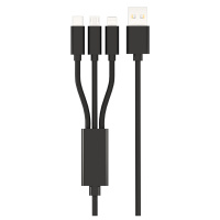 怀强快充苹果安卓type-c一拖三数据线编织线1.2黑色闪充三合一接口华为小米oppo红米vivo魅族荣耀手机充电宝线