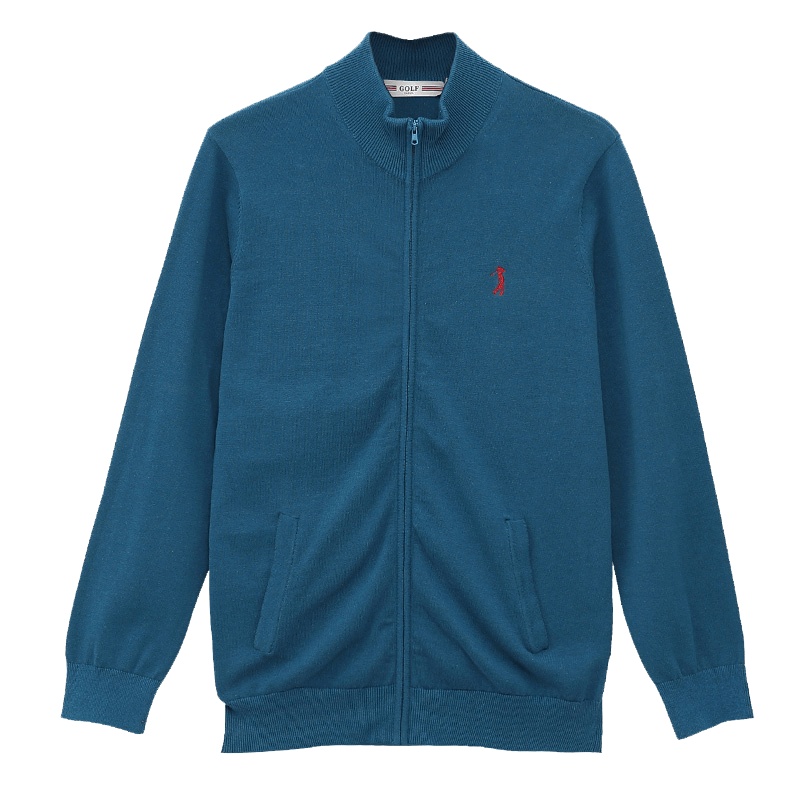 GOLF/高尔夫2019秋季新款男装灰蓝连帽开衫针织外套男士上衣