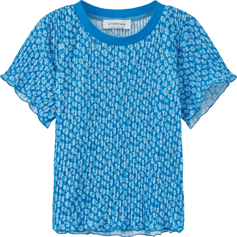 OtherMix碎花褶皱木耳边t恤女2021年夏季新款韩版修身短袖上衣潮