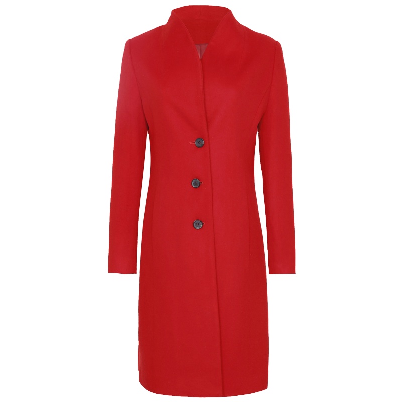 鄂尔多斯ERDOS 秋冬羊绒羊毛翻领单排扣中长款大衣毛呢外套女