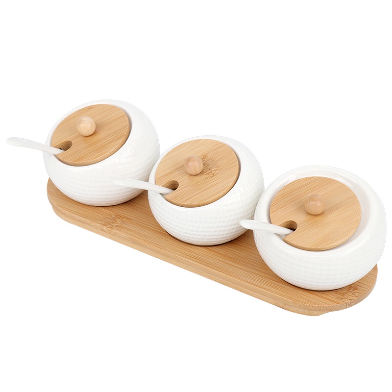 拜杰陶瓷调味罐创意调料盒简约调味盒套装盐罐调料罐盒瓶厨房用品3个罐子加底座