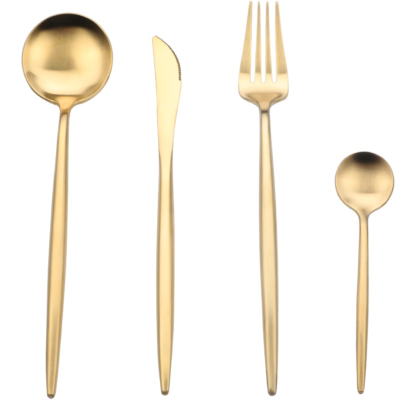 唐宗筷 西餐具套装 不锈钢欧式复古牛排刀叉勺 拉丝香槟金 四件组合装 C6779