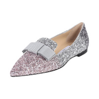 周仰杰 JIMMY CHOO 女士闪光面料蝴蝶结尖头单鞋平底鞋GALA VNB 201 BALLET
