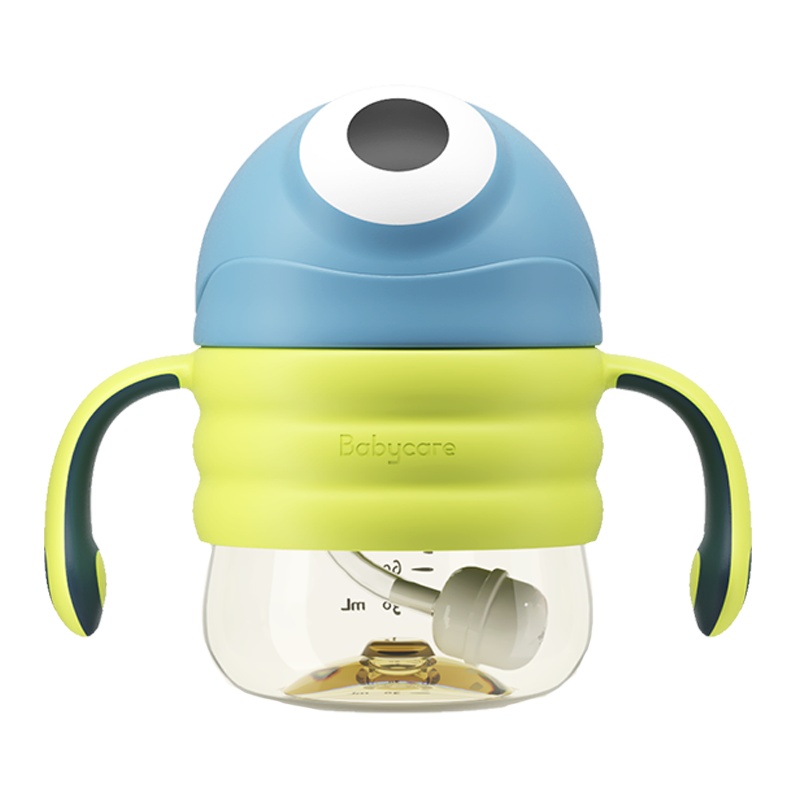 babycare婴儿大眼普迪仔学饮杯宝宝喝奶喝水杯儿童吸管鸭嘴杯两用6个月PPSU-鸭嘴晴空蓝220ml