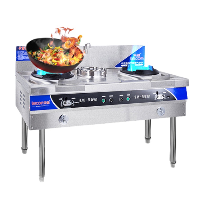 荣创 乐创商用燃气灶 双灶带尾不锈钢猛火灶煤气爆炒饭店节能炒菜炉灶1.8米双灶