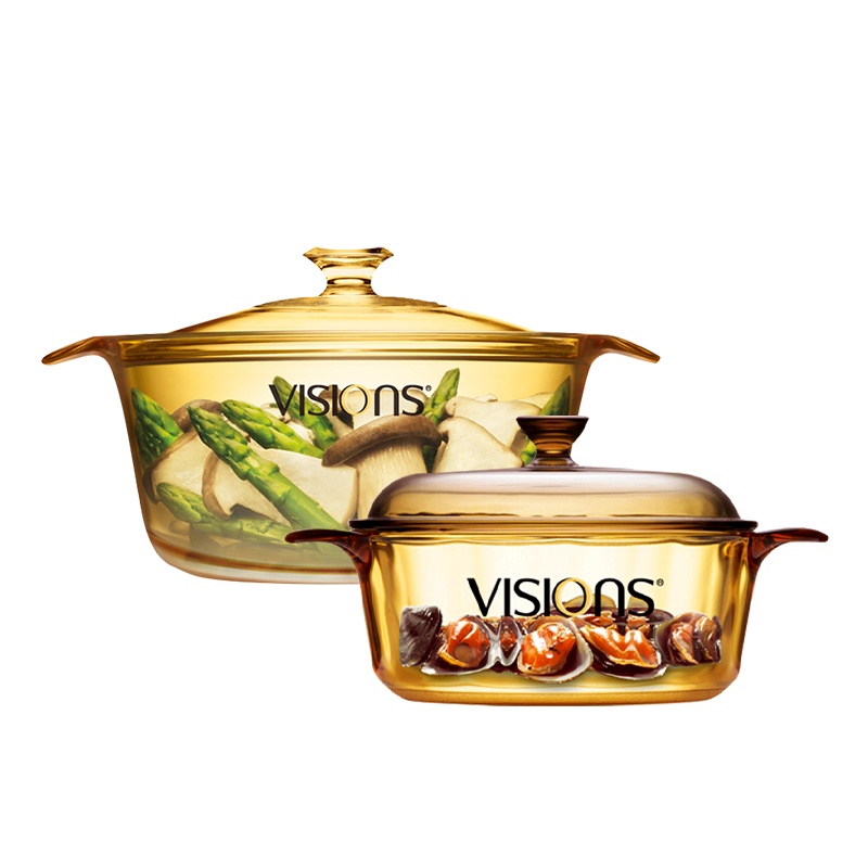 康宁(VISIONS)1.25L晶彩玻璃锅+1.6L养身锅 厨具套装 汤锅 炖锅 透明锅厨具套装透明耐热玻璃锅