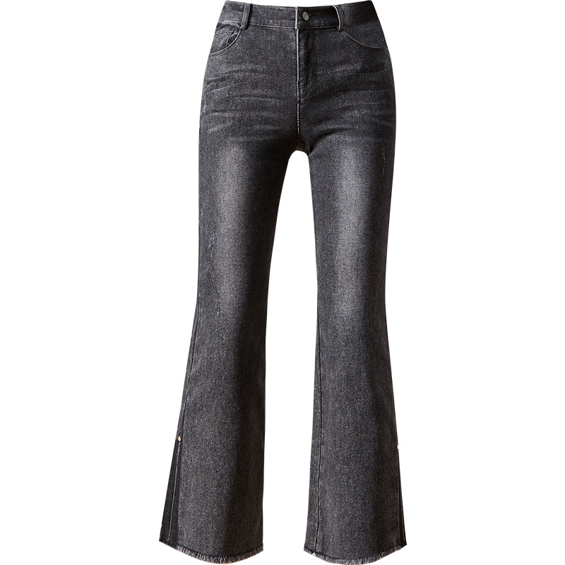 娅丽达女裤黑色微喇叭牛仔裤女2019秋季新款显瘦九分女士牛仔裤I3121