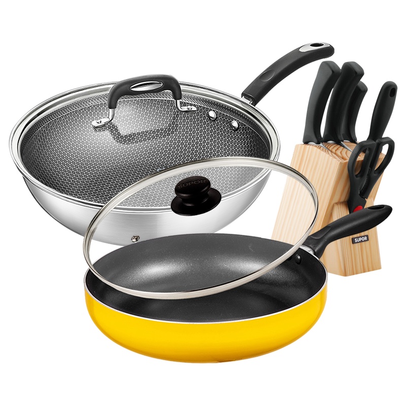 苏泊尔(SUPOR) 炊厨具不粘煎锅八件套装组合 PJ28M5+EC30JC02+刀套装T0824-2