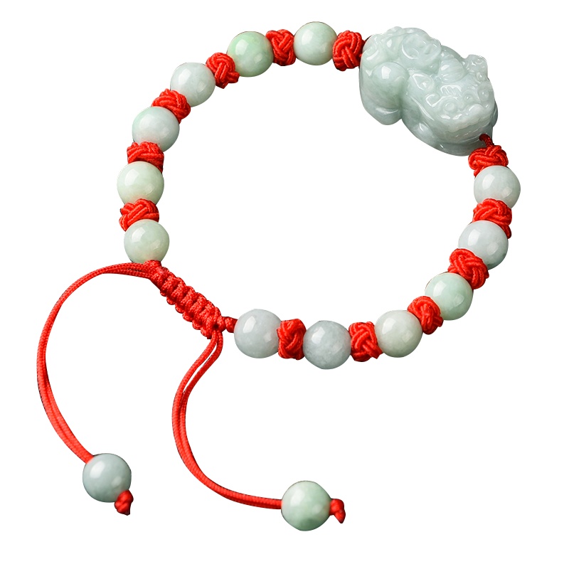 臻玉盈翡翠貔貅手链 男女情侣款玉貔貅手串 圆珠玉石貔貅手链 玉石手饰