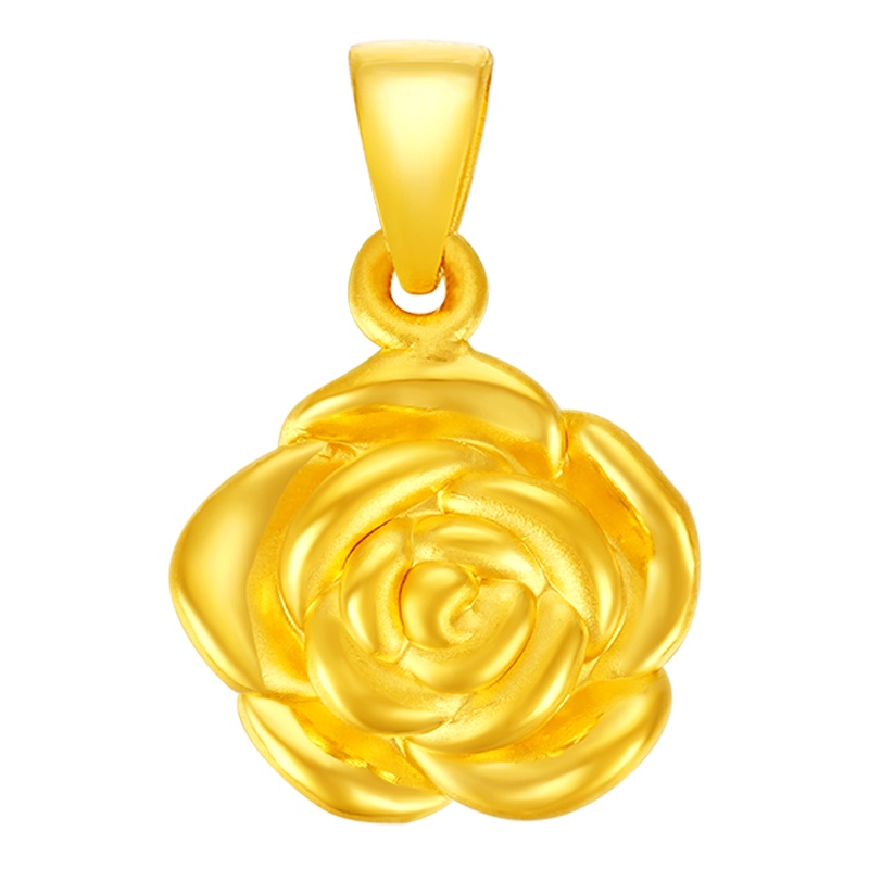 金一 足金3D硬金富贵花吊坠女士款黄金吊坠送妻子送母亲礼物 不含项链(定价) ACB037 约1.21g