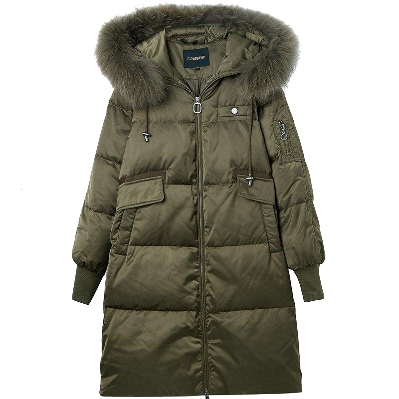 7m女士羽绒服女中长款韩版宽松过膝鸭绒秋冬新款时尚毛领70008883