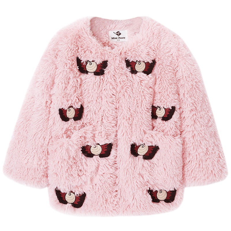 minipeace太平鸟童装女童大衣可爱刺绣秋冬洋气外套新款