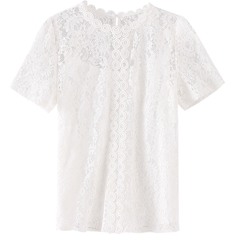 OSA欧莎白色雷丝上衣女2019新款夏很仙的雪纺短袖小衫设计感心机