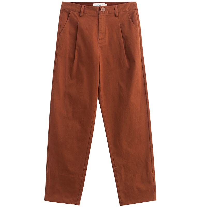 茵曼秋冬裤子女文艺气质复古高腰休闲裤女宽松直筒长裤卷边港风潮