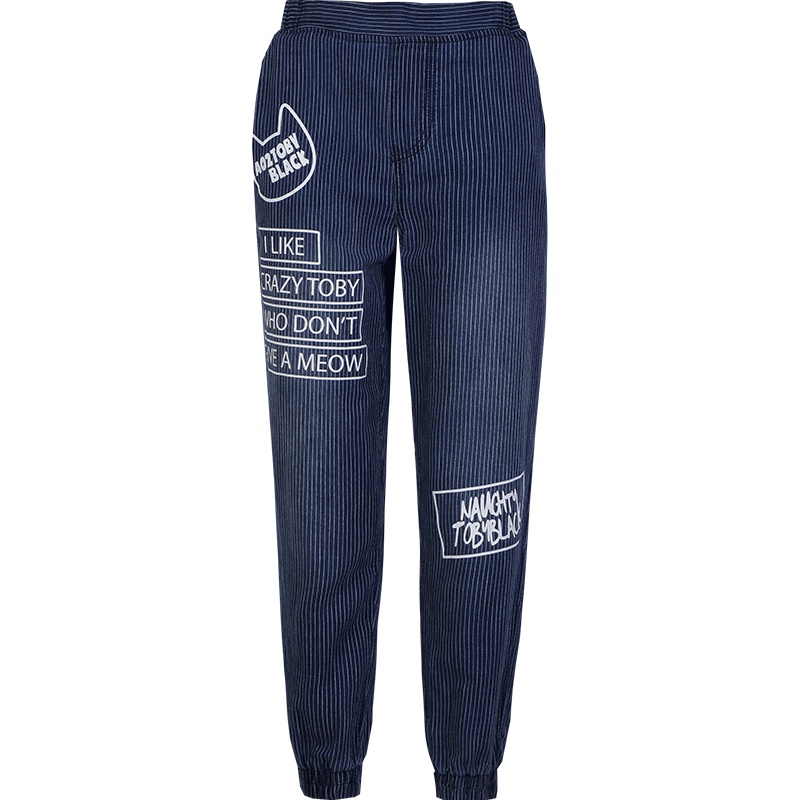 a02新款潮流个性字母印花条纹松紧带束脚休闲裤女DTU2C0261PN