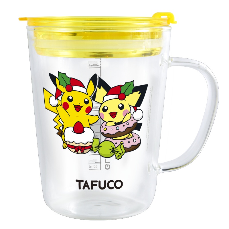 日本泰福高(TAFUCO)宝可梦皮卡丘耐热玻璃杯喝水杯大容量手柄杯牛奶杯马克杯饮水杯带盖水杯