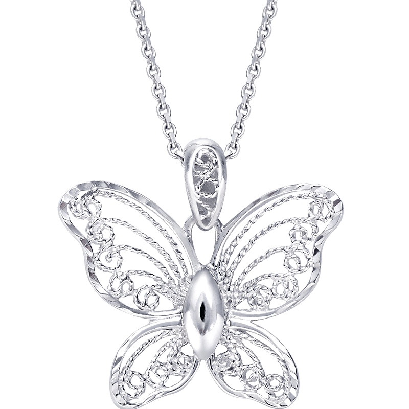 周生生(CHOWSANGSANG)Pt950铂金蕾丝系列蝴蝶吊坠定价 85860P 定价