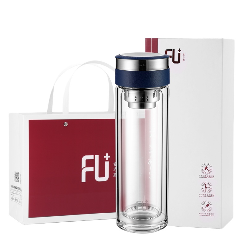 富光FUGUANG高端FU+韵系列双层玻璃杯带盖过滤泡茶杯便携随手杯水杯子FU091-G310L