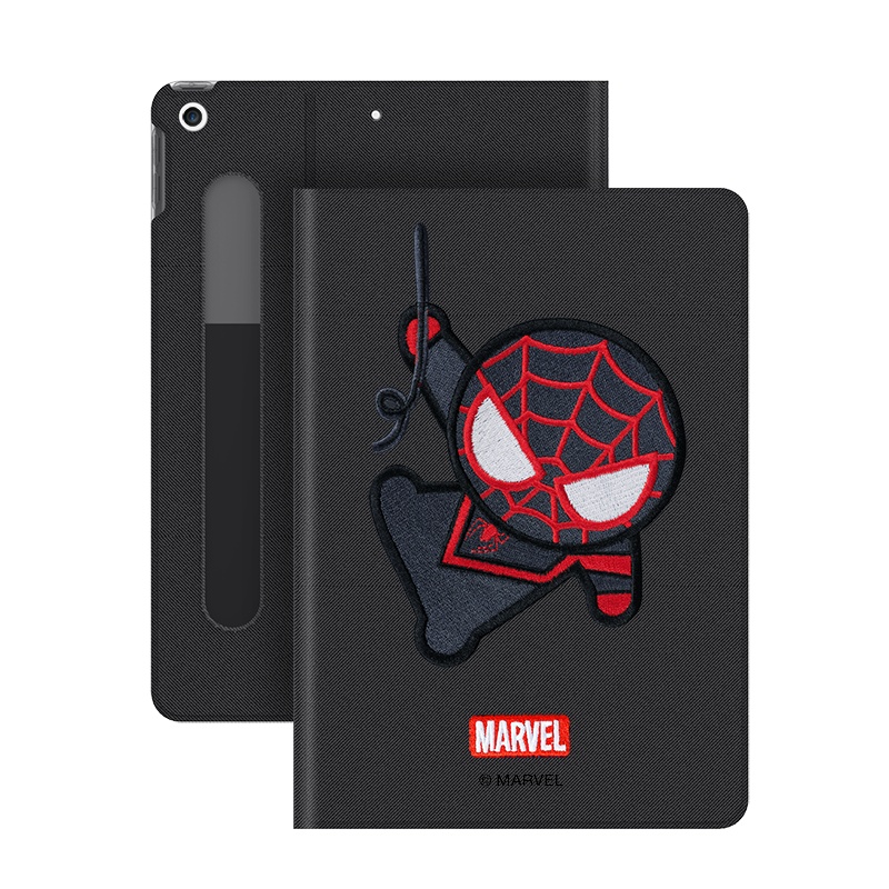 ESCASE iPad 10.2保护套第八代2020新款带笔槽保护壳2019款7代硅胶软边全包防摔 复联刺绣工艺 黑蜘蛛