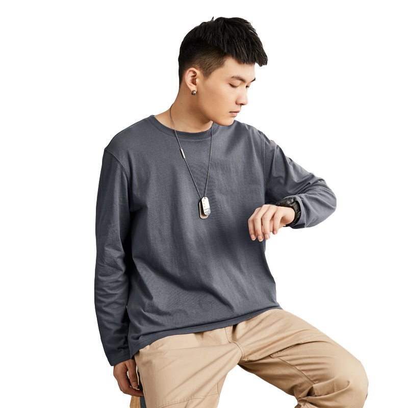 唐狮长袖T恤男装秋季纯色打底衫上衣宽松白色in潮牌衣服