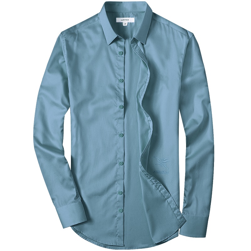 马克华菲长袖衬衫男2019秋季新款韩版潮牌休闲刺绣蓝色衬衣寸衫潮