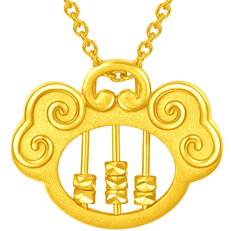 新款 周大福珠宝首饰国潮算盘如意锁足金金吊坠计价EOF4