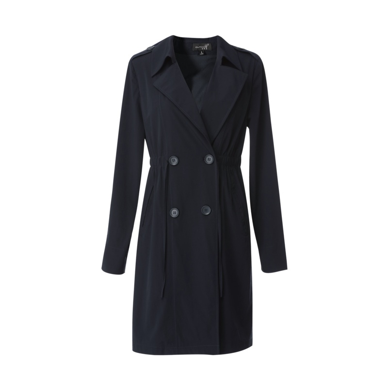 欧昵雪英伦双排扣抽褶修身中长款风衣外套女长袖