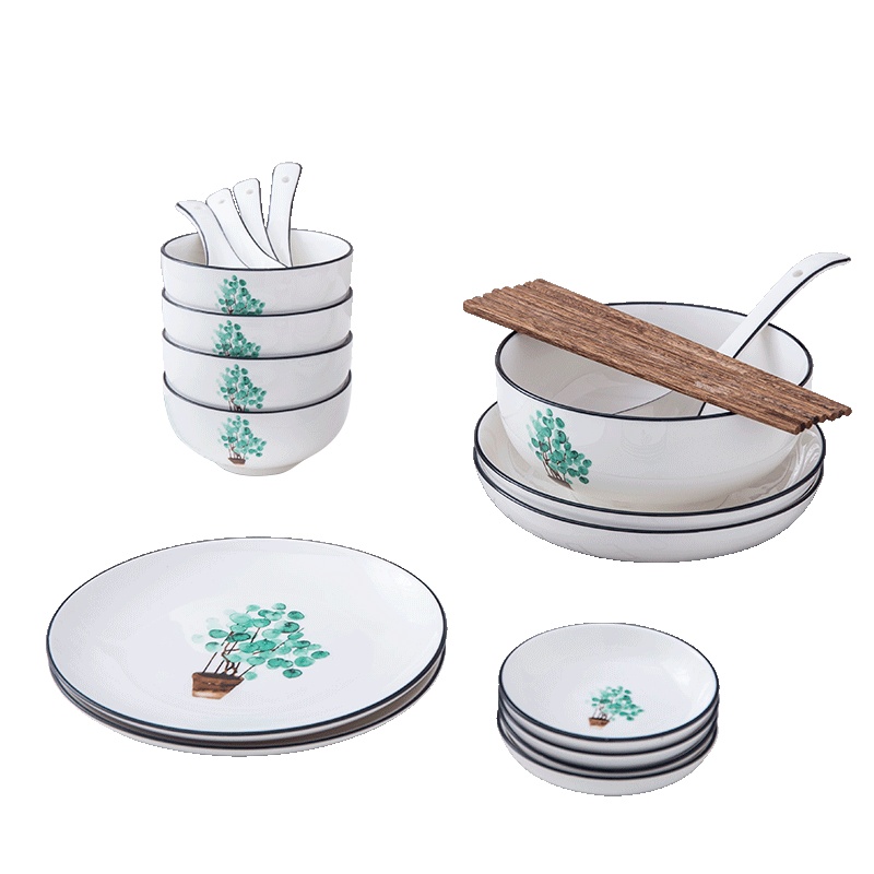 富昱景 碗碟餐具套装家用景德镇陶瓷餐具 碗 盘子欧式骨瓷餐具碗盘套装 4人食
