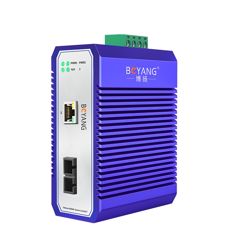 博扬 工业级交换机双纤SC 一光一电千兆收发器 宽温宽压 导轨式以太网交换机 集线器 含电源 BY-ISUG1012