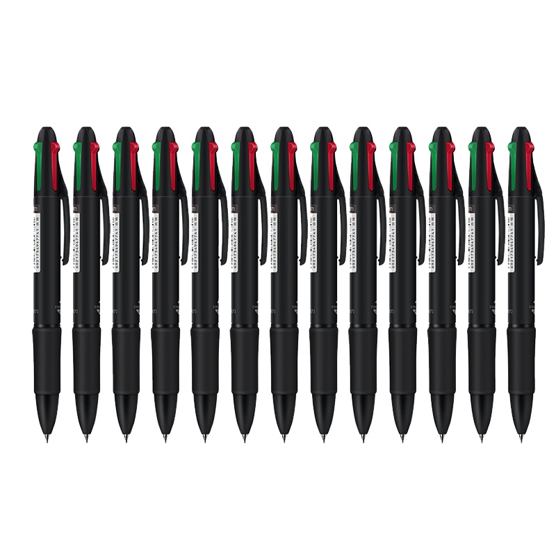 得力(deli)33390多功能4色按动式圆珠笔 原子笔中油笔0.7mm(黑红蓝绿)12支/盒