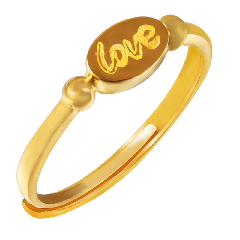 黄金码头5G足金LOVE字母可调节戒指女黄金999情人节生日表白结婚