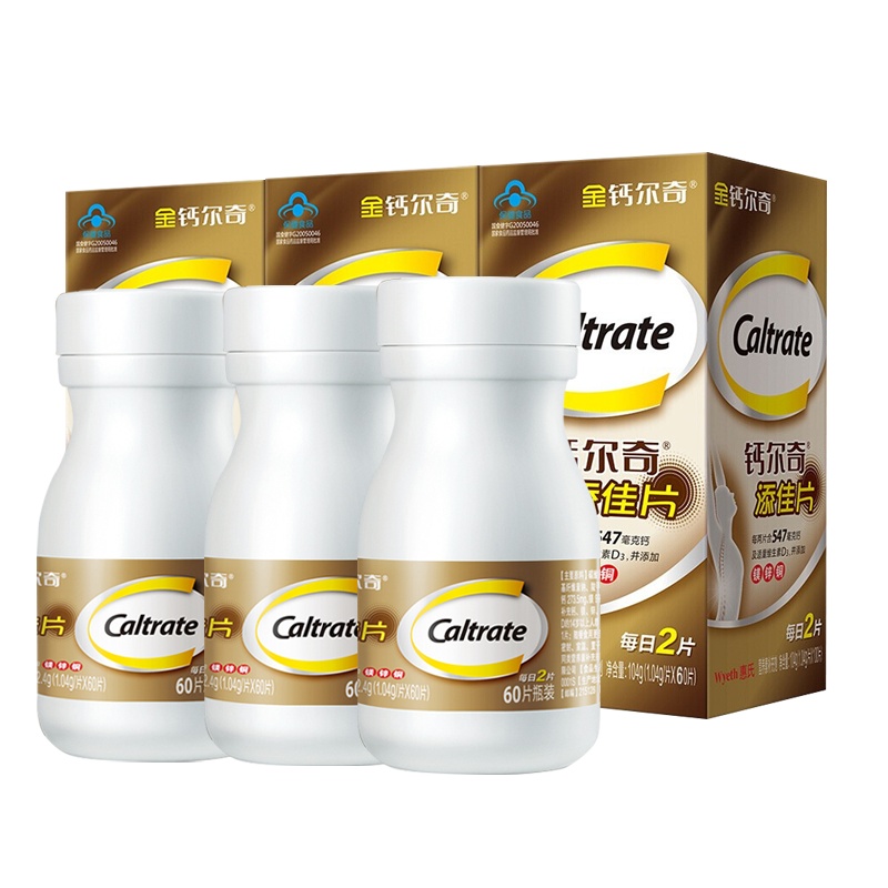 金 钙尔奇添佳片 60片 钙片碳酸钙青少年 成年 中老年补钙镁锌 维生素d3 骨骼健康保健食品 营养品