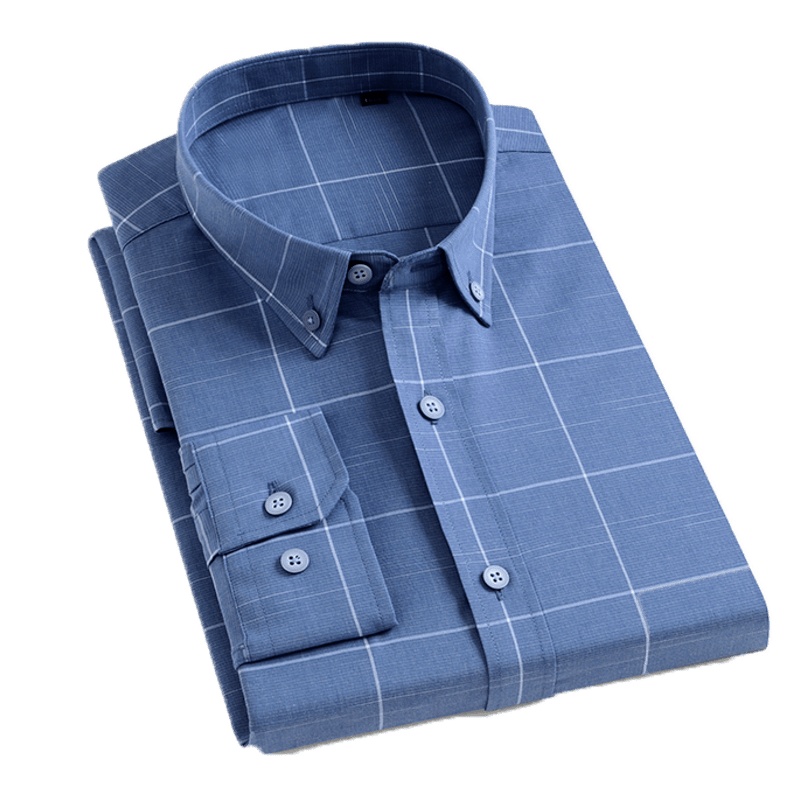 恒源祥衬衫男春季中青年方领上衣时尚休闲线格商务衬衣