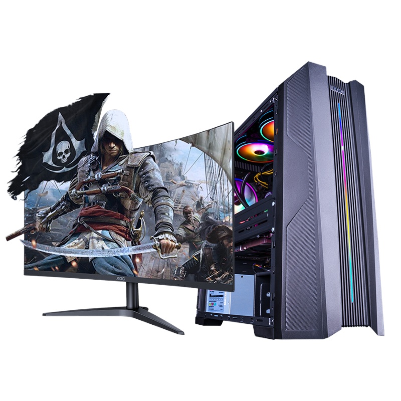 AOC 917电竞游戏设计i5 十代六核台式机品牌电脑套机27英寸 (i5 10400F 8G 256G 4G独显)