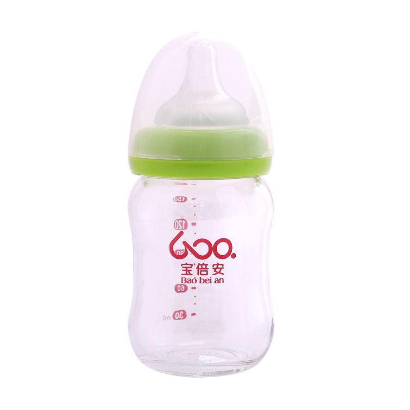 宝倍安(Bao bei an)宽口径 耐热玻璃防胀气奶瓶 绿色150ml S奶嘴 建议0-3个月宝宝使用 赠备用瓶体