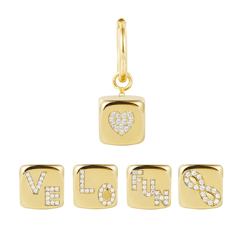 apm MONACO单只金黄色骰子耳环女 复古高级感心形LOVE&FUN耳坠 时尚耳饰银首饰品