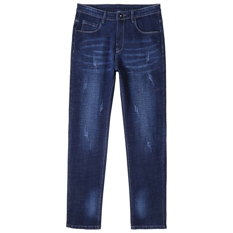 蓝缕金(LANLVJIN)男士牛仔裤秋冬季2021新品水洗合体直筒裤青年棉混纺弹力小直脚长裤韩版休闲刺绣男裤子