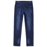 蓝缕金(LANLVJIN)男士牛仔裤秋冬季2021新品水洗合体直筒裤青年棉混纺弹力小直脚长裤韩版休闲刺绣男裤子