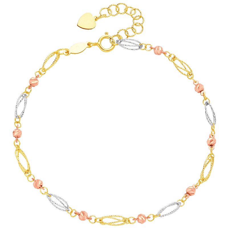 周大福珠宝首饰三色K金链18K金彩金手链E106476