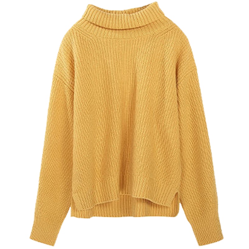 拉夏贝尔宽松显瘦纯色高领长袖上衣简约套头羊毛毛衣女10017376