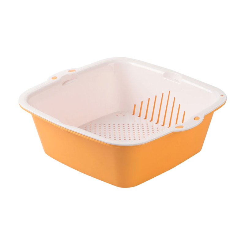 茶花沥水篮洗果篮塑料家用厨房沥水洗菜盆果盘水果篮洗菜筐菜篮子【方形】大号橙色