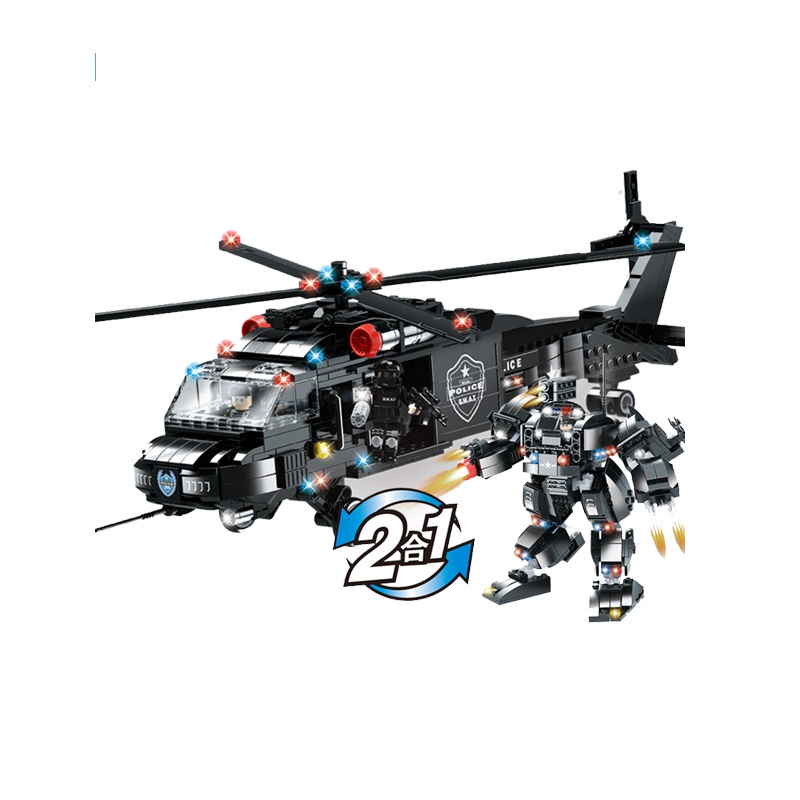 沃马特警战队之2合1黑鹰号武装直升机(691PCS)C0525